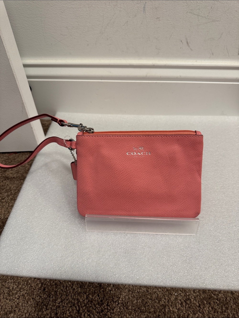 Coach Pink Pebbled Leather Wristlet wallet with hangtag